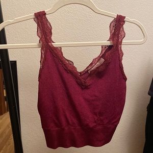 Willow and Root Lace Tank Top. Maroon in color